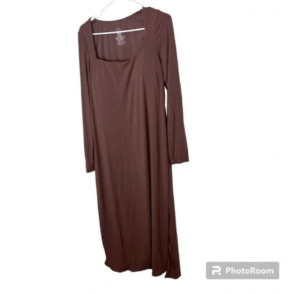 Klassy Network Brown Square Neck Bodycon Midi Dress Size XXXL